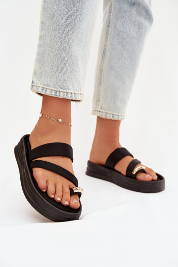  Dámské pantofle s pruhy I zlaté barvym Detalem Černé Farielle 2