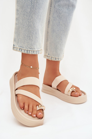  Dámské pantofle s pruhy I zlaté barvym Detalem slonová kost Farielle