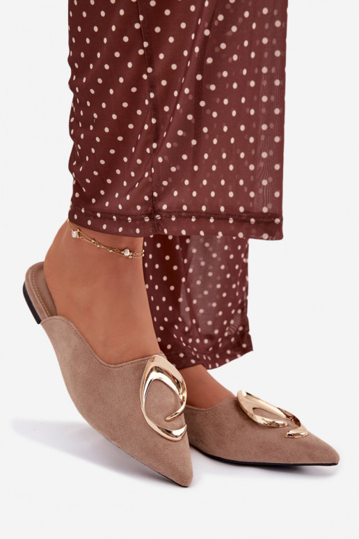 Dámské pantofle Mule  zlaté barvym Detalem béžové Galvella