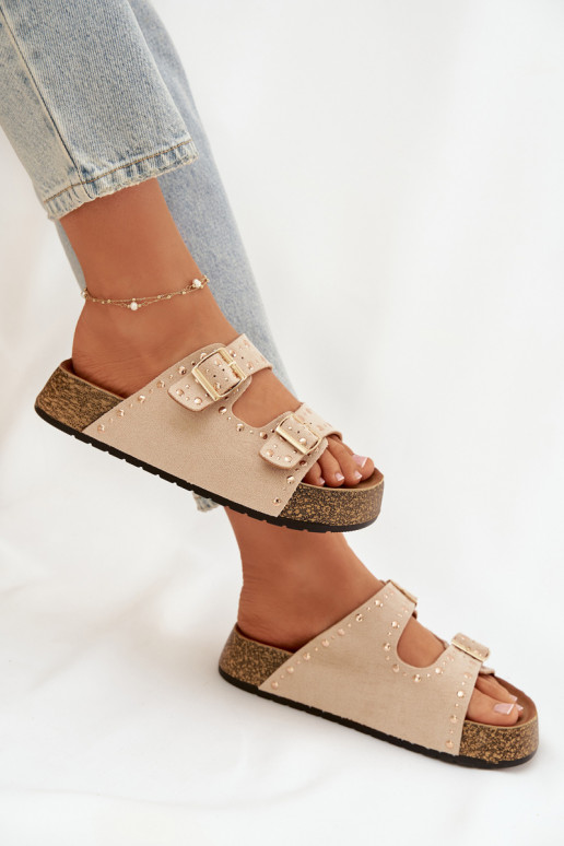 Dámské pantofle Ze zlaté barvymi s přezkamimi  slonová kost Tervina