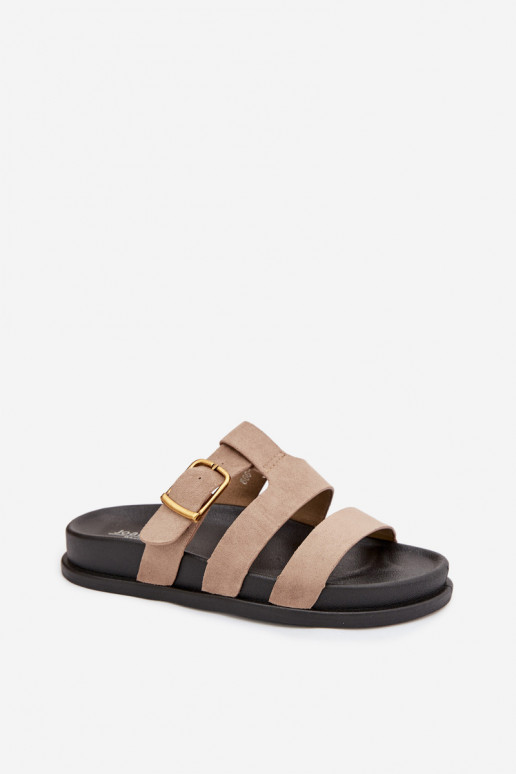 Dámské pantofle s pruhy I Złotą s přezkami béžové Ulirissa