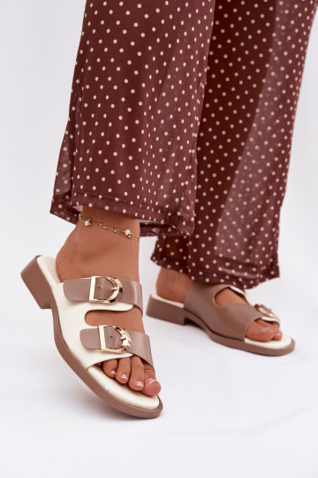 Dámské pantofle Ze zlaté barvymi s přezkamimi béžové Danelle 2