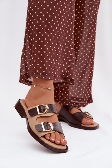 Dámské pantofle Ze zlaté barvymi s přezkamimi béžové-hnědá Danelle 2