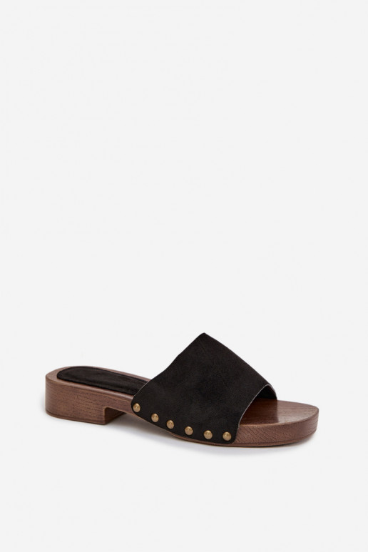 Dámské pantofle s širokými podpatky Ze zlaté barvymi  Černé Girella