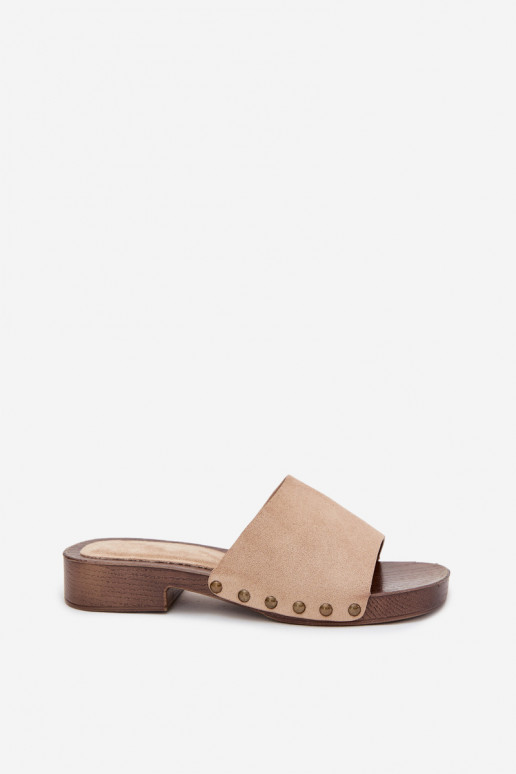 Dámské pantofle s širokými podpatky Ze zlaté barvymi  béžové Girella