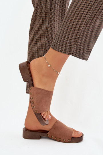 Dámské pantofle s širokými podpatky Ze zlaté barvymi  hnědá Girella