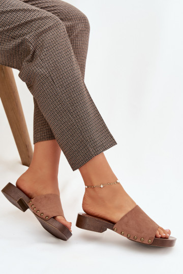 Dámské pantofle s širokými podpatky Ze zlaté barvymi  hnědá Girella 2