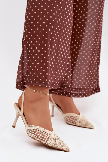 Žabky s ažurovými prvky s tenkými podpatky slonová kost Hanelis 2