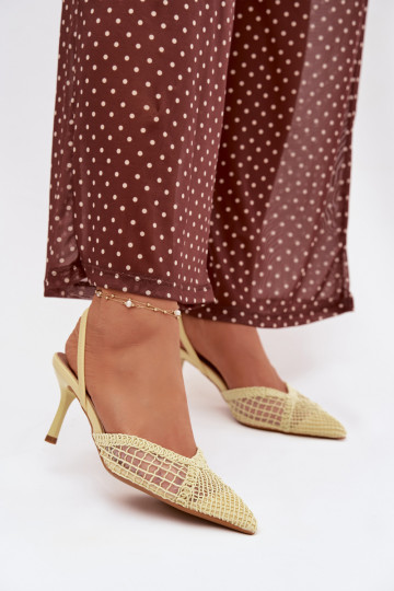 Žabky s ažurovými prvky s tenkými podpatky Žluté Hanelis 2