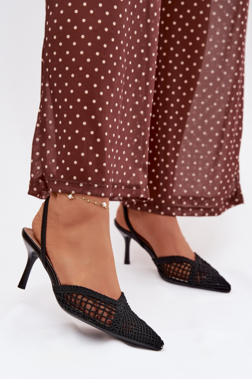 Žabky s ažurovými prvky s tenkými podpatky Černé Hanelis