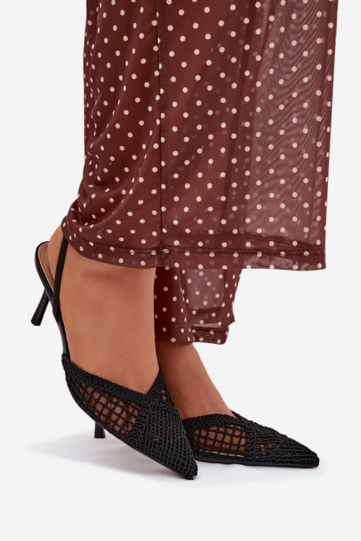 Žabky s ažurovými prvky s tenkými podpatky Černé Hanelis