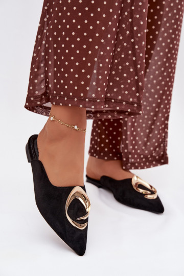 Dámské pantofle Mule  zlaté barvym Detalem Černé Galvella 2