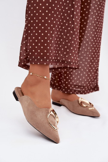 Dámské pantofle Mule  zlaté barvym Detalem béžové Galvella 2