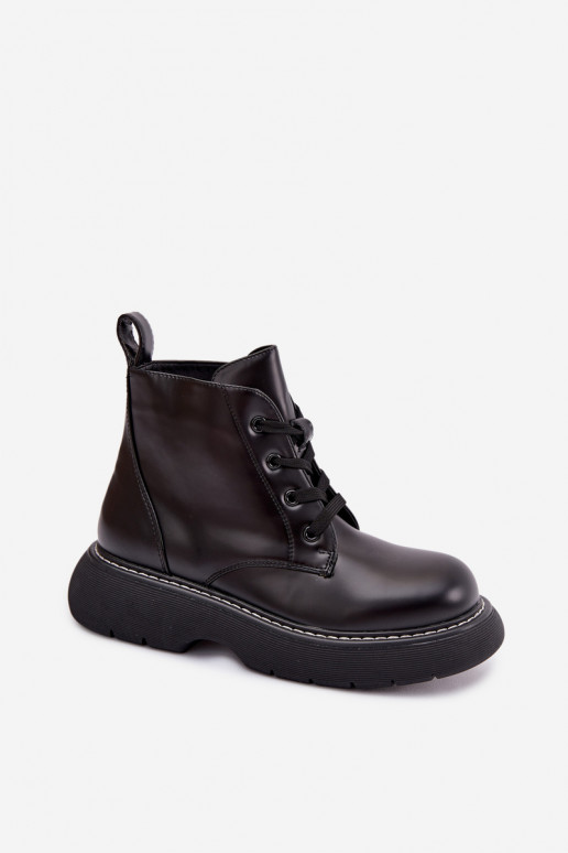 zateplené Dámské podpatky s platformou se šněrováním Černé Harmine