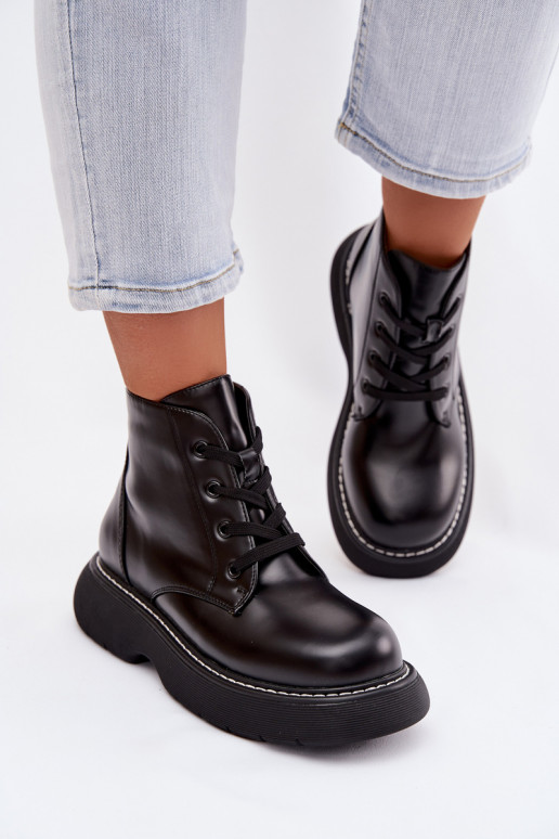 zateplené Dámské podpatky s platformou se šněrováním Černé Harmine