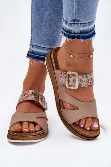  Dámské pantofle s přezkami Inblu GS000055 béžové