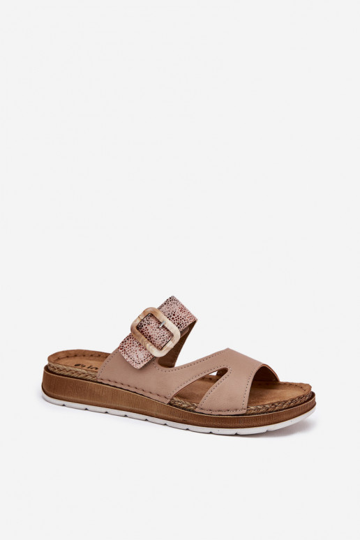  Dámské pantofle s přezkami Inblu GS000055 béžové