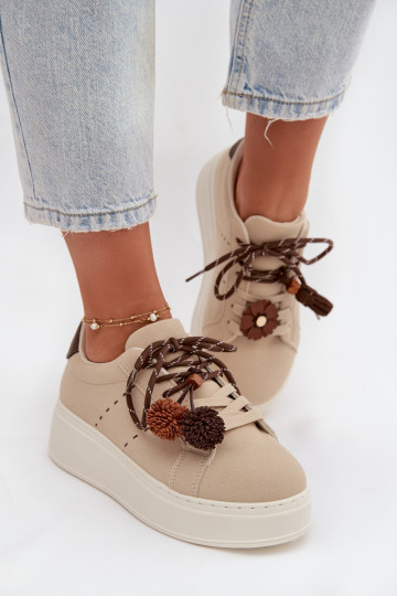Tenisky  s platformou  Pomponami béžové Corinna