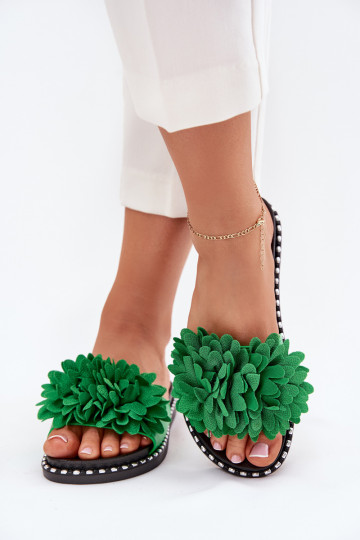 Dámské pantofle Ozdobione s květinovými motivyami zelené Cellanen 2