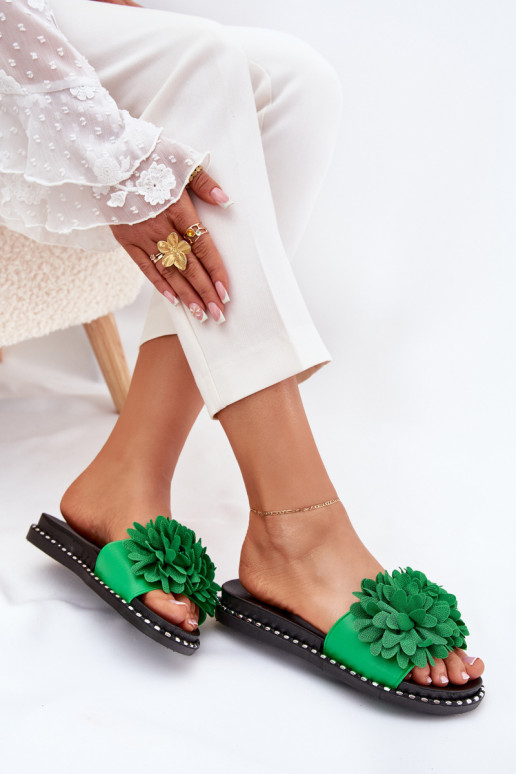 Dámské pantofle Ozdobione s květinovými motivyami zelené Cellanen