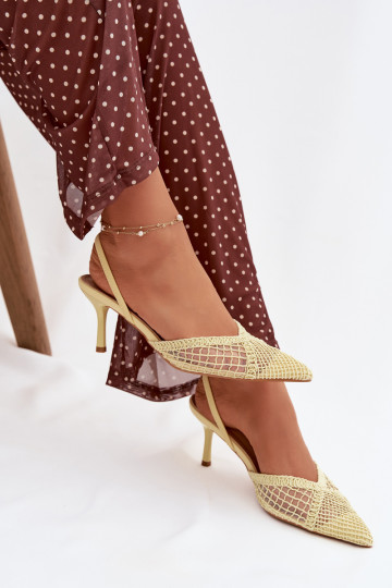 Žabky s ažurovými prvky s tenkými podpatky Žluté Hanelis
