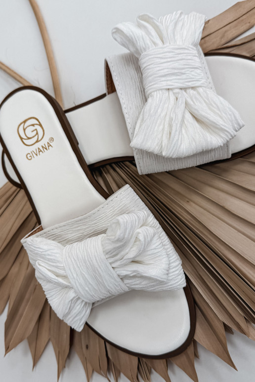 Dámské pantofle s širokými podpatky se stuhami bílé Amivelle