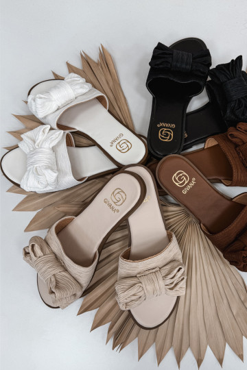 Dámské pantofle s širokými podpatky se stuhami bílé Amivelle 2