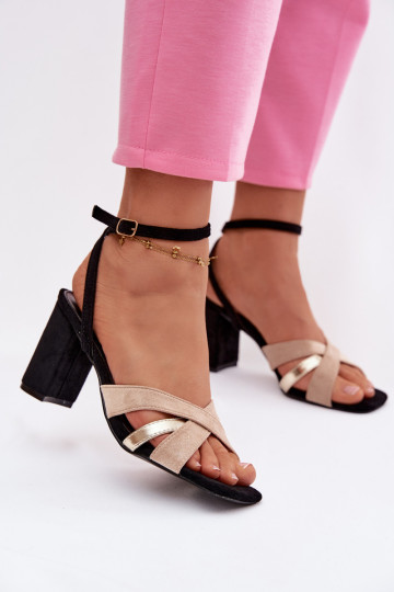 Dámské sandály na vysokém podpatku s pruhy z eko semišeowe Černé Karilora 2