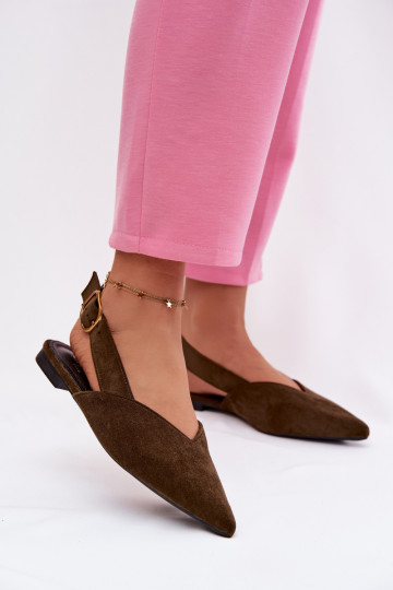 baleríny se zlatými přezkami z eko semišeowe zelené Palerra