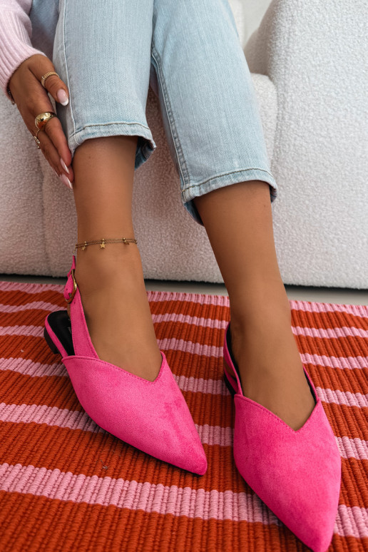 baleríny se zlatými přezkami z eko semišeowe růžová Palerra