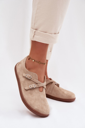  ze semiše boty Barefoot  s pruhy Zazoo N1271 béžové 2