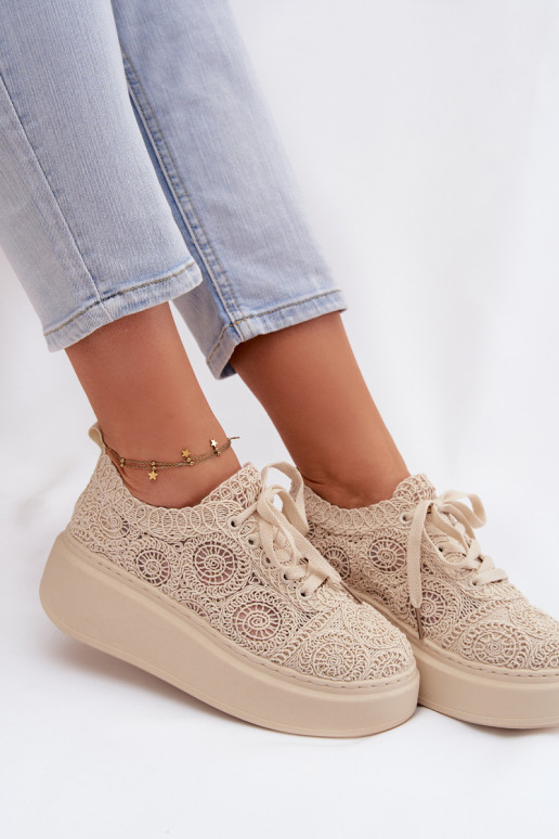 Szydełkowe Tenisky  s platformou béžové Evalora