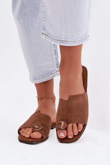 Pantofle   Detalem z eko semišeowe hnědá Selavine 2