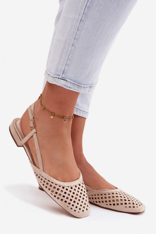 Ažurové baleríny Z z eko semišeu béžové Farivelle
