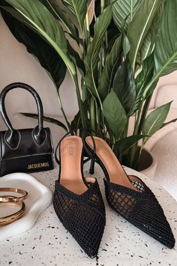 Žabky s ažurovými prvky s tenkými podpatky Černé Hanelis 2