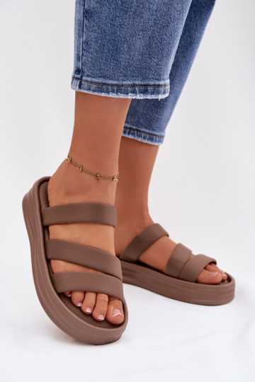  Dámské pantofle s platformou s pruhy khaki Liorine 2