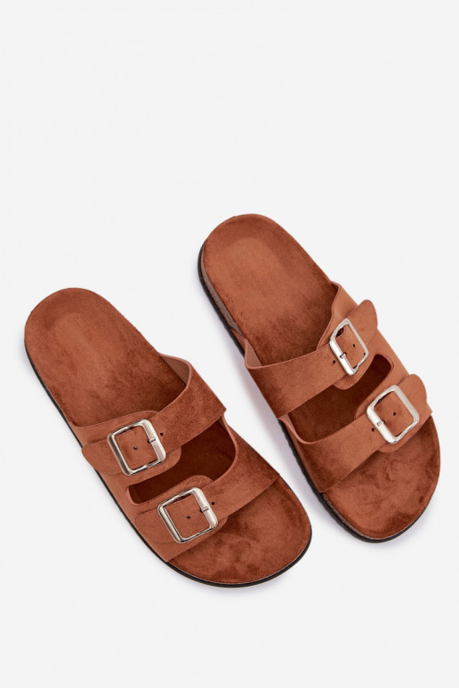 Dámské pantofle s přezkami hnědáOliena