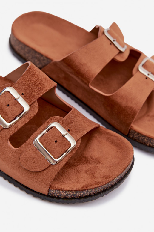 Dámské pantofle s přezkami hnědáOliena