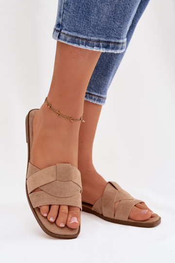 Pantofle  s pruhy z eko semišeowe béžové Florane