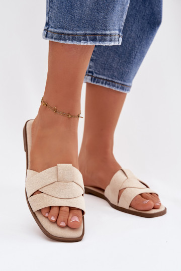 Pantofle  s pruhy z eko semišeowe slonová kost Florane