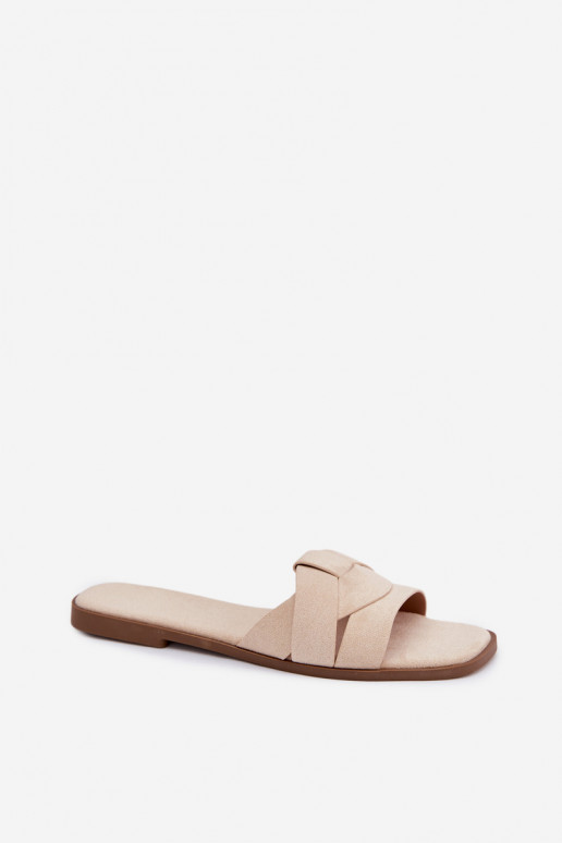 Pantofle  s pruhy z eko semišeowe slonová kost Florane