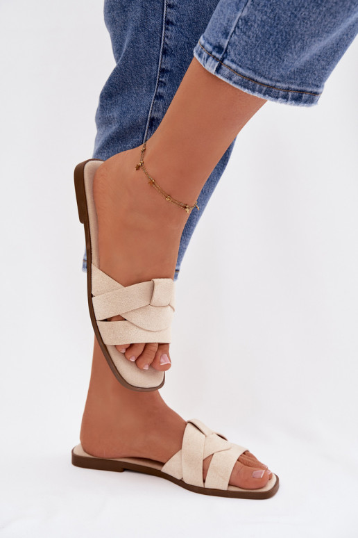 Pantofle  s pruhy z eko semišeowe slonová kost Florane