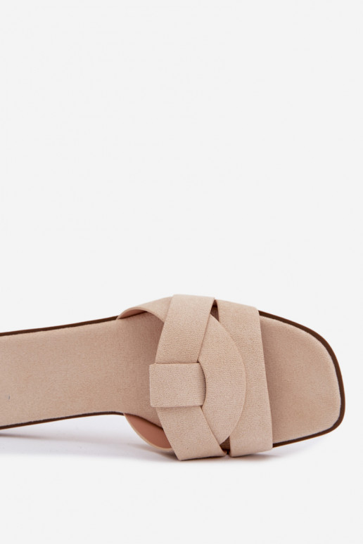 Pantofle  s pruhy z eko semišeowe slonová kost Florane