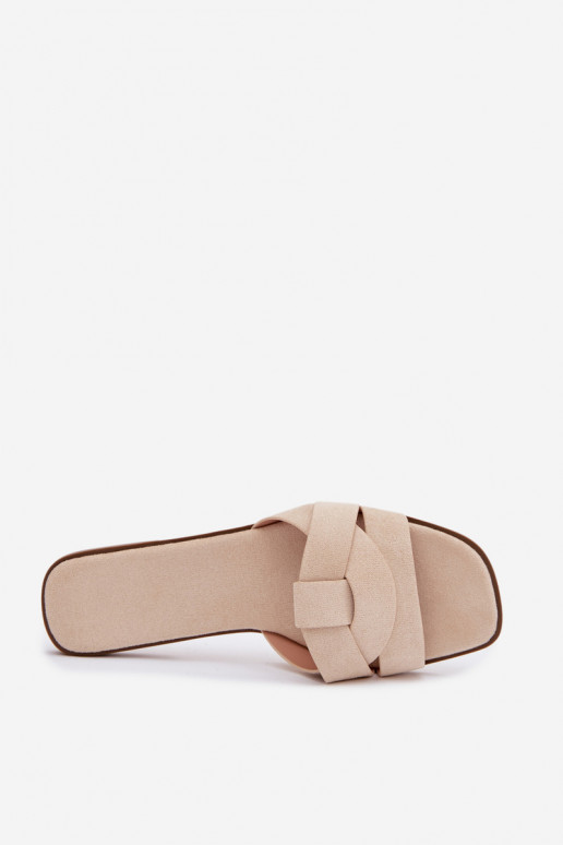 Pantofle  s pruhy z eko semišeowe slonová kost Florane