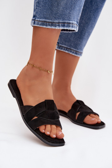 Pantofle  s pruhy z eko semišeowe Černé Florane