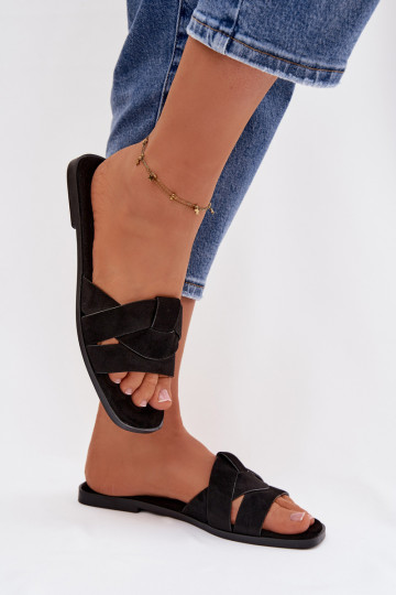 Pantofle  s pruhy z eko semišeowe Černé Florane 2