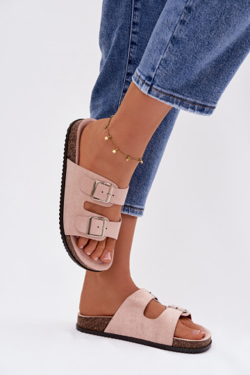 Dámské pantofle s přezkami světle růžová Oliena