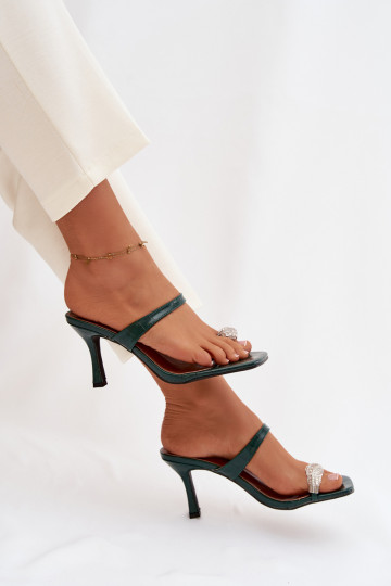 Dámské pantofle s tenkými podpatky  Detalem Butelkowa Zieleń Lorissa