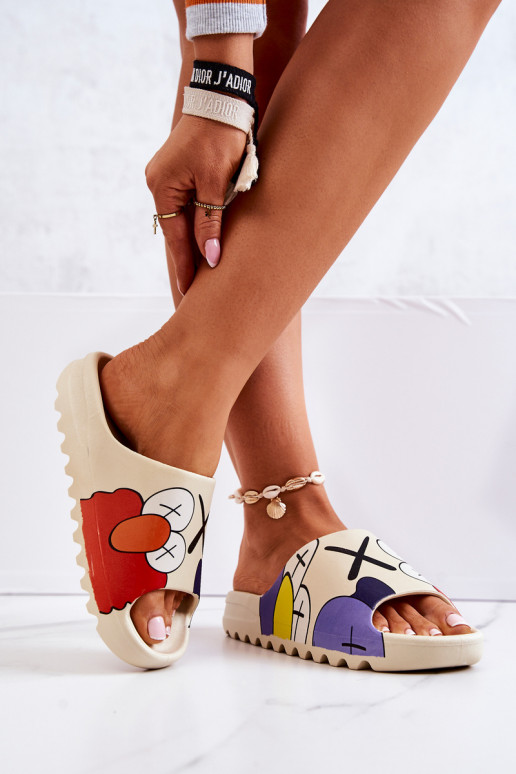 Guma Pantofle Z Naiem béžové Monsters