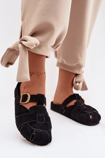 Dámské pantofle Mule s pruhy I Złotą s přezkami Černé Ganelle 2